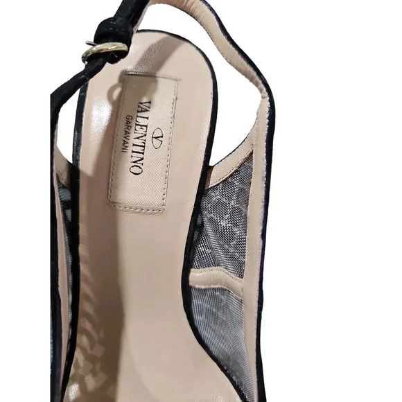 Valentino Garavani Lattice Crystals Slingback Platform Pumps Black Size 7.5 - Picture 10 of 14